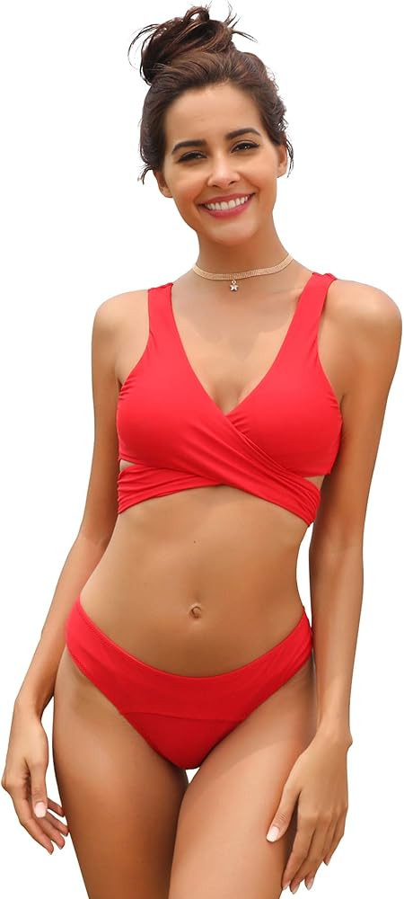 SHEKINI Women's Criss Cross Bikini Push-up Bandage Swimsuits Cheeky Bikini Bottom | Amazon (US)