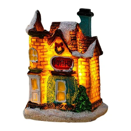 Christmas Glowing House Ornament Warm Lighting Resin Craft Desktop LED Snow Covered House Decoration | Walmart (US)