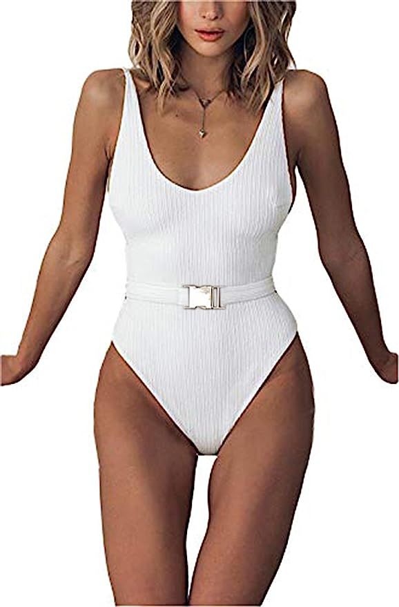 FEIYOUNG Sexy Womens Monokini Scoop Neck One Piece Backless Cheeky Swimwear Semi Thong Bikini wit... | Amazon (US)