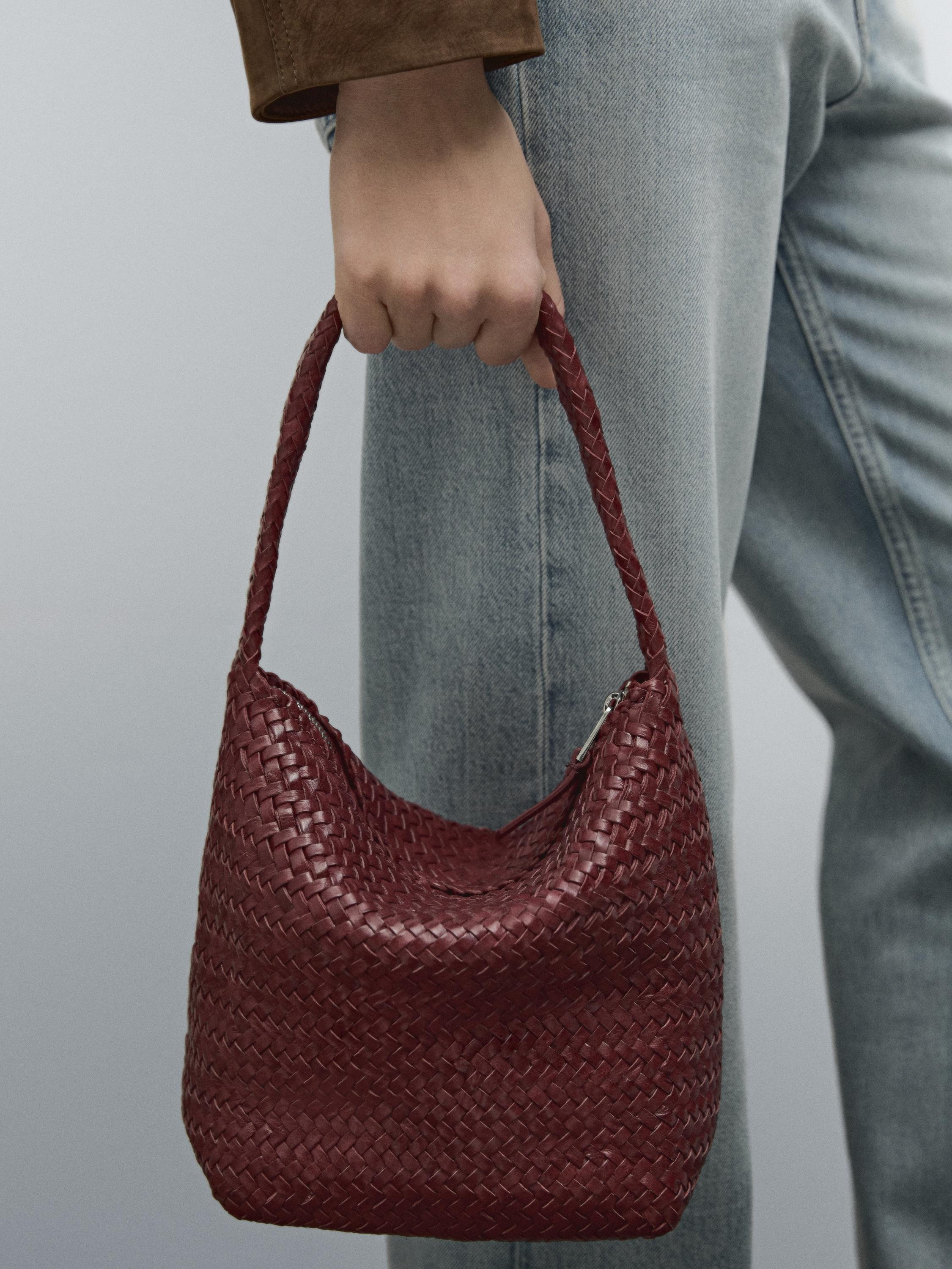 Nappa leather woven bucket bag | Massimo Dutti UK