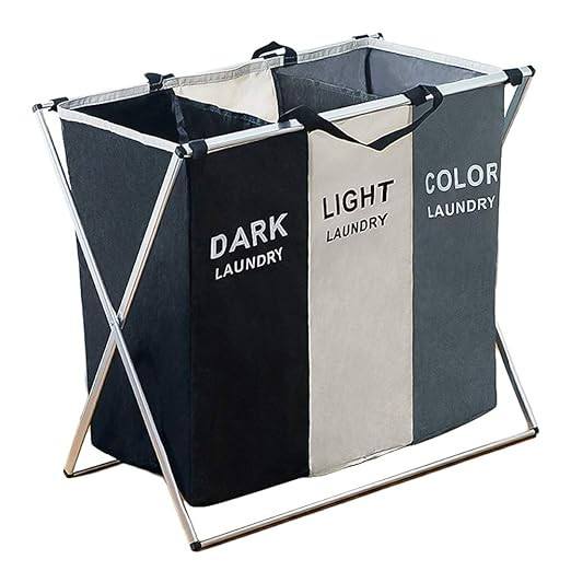 135L Laundry Cloth Hamper Sorter Basket Foldable 3 Sections with Aluminum Frame 26''×24''H Washi... | Amazon (US)