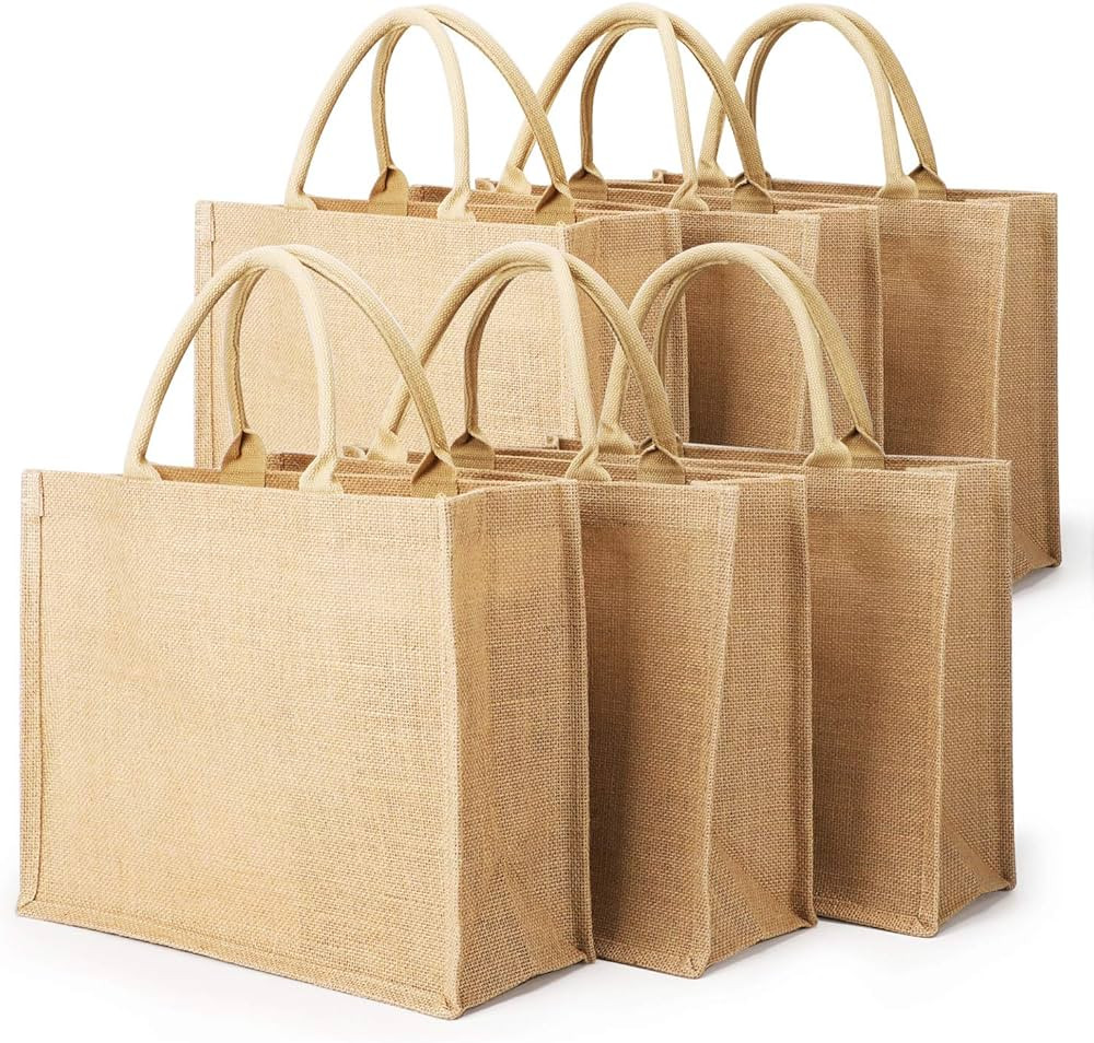 Segarty Tote Bags, 6 Pack Small Burlap Jute Reusable Canvas Gift Favors Bag with handles Blank To... | Amazon (US)