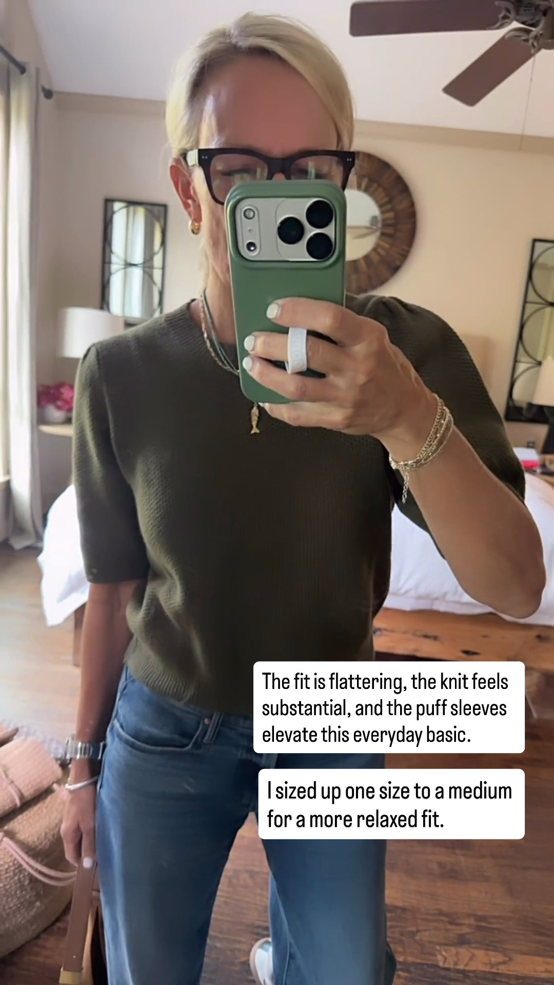 This textured puff sleeve sweater is just as good in the olive green! The fit is flattering, the knit feels substantial, and the puff sleeves elevate this everyday basic. I sized up one size to a medium for a more relaxed fit. I paired it with my favorite Mother denim for an easy, polished look. (The jeans are linked too, but they're not part of the Anniversary Sale.)

💡 LTK MADE EASY
❤️ Heart = Support my posts!
🔖 Save = Get sale & restock alerts
📋 Lists = Keep favorites organized
📲 Share = Send lists and products to a friend. Hello, Christmas List!
💬 Comment = Ask me anything about what I'm wearing.:-)

#LTKootd #LTKOver40 #LTKSaleAlert