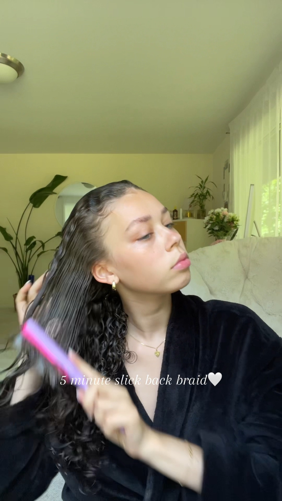 The easiest slick back braid for curly hair🤍🤍
