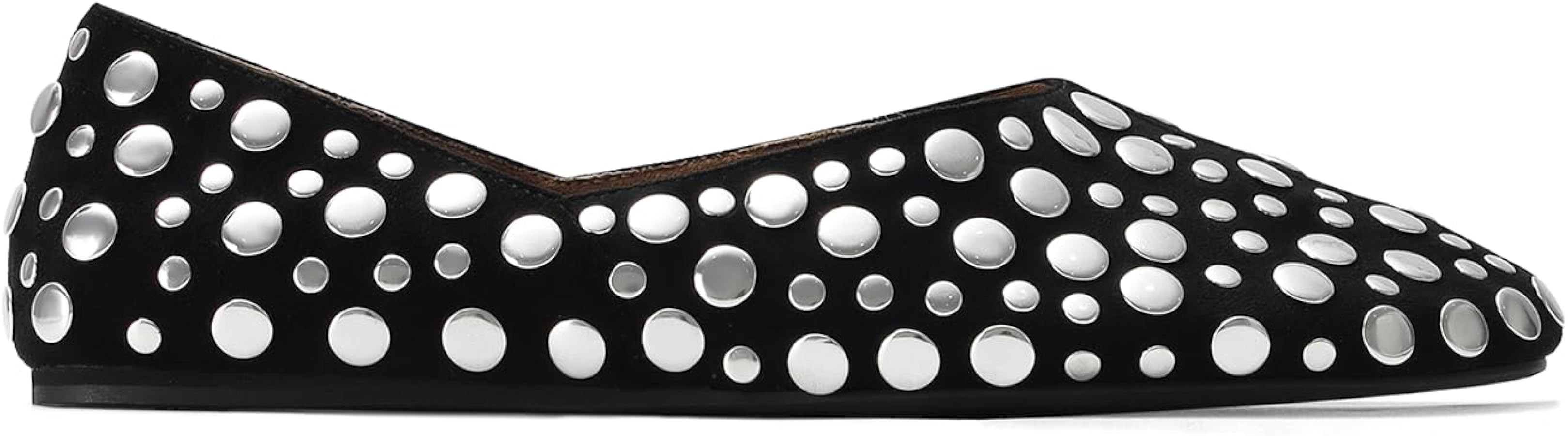 Women Studded Suede Ballet Flats Round Toe Slip on Leather Flats Comfortable Dress Casual Walking... | Amazon (US)