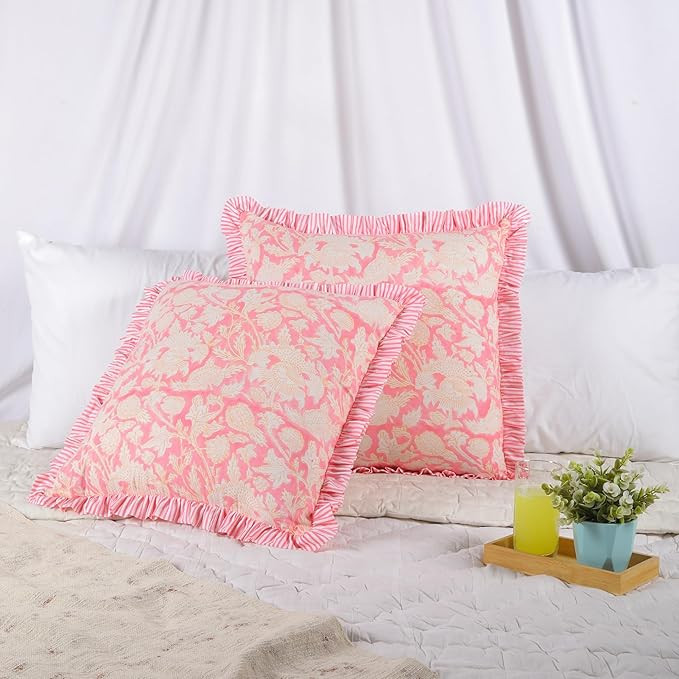 Trade Star Set of 2 Hand Block Print Throw Pillowcase 100% Soft Cotton Ruffle Cushion Cover Handm... | Amazon (US)