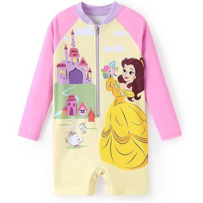 Disney Princess Toddler Summer Holiday One Piece Rash Guards Belle Yellow 2T | Target