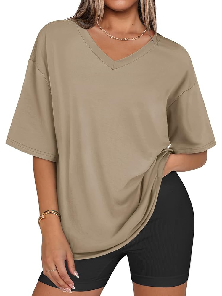Womens Overisized Tshirts V Neck Workout Gym Shirts Tops Casual Summer Clothes | Amazon (US)
