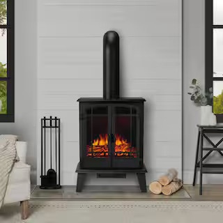 Real Flame Foster 25 in. Freestanding Iron Electric Fireplace in Black 5020E-BK - The Home Depot | The Home Depot