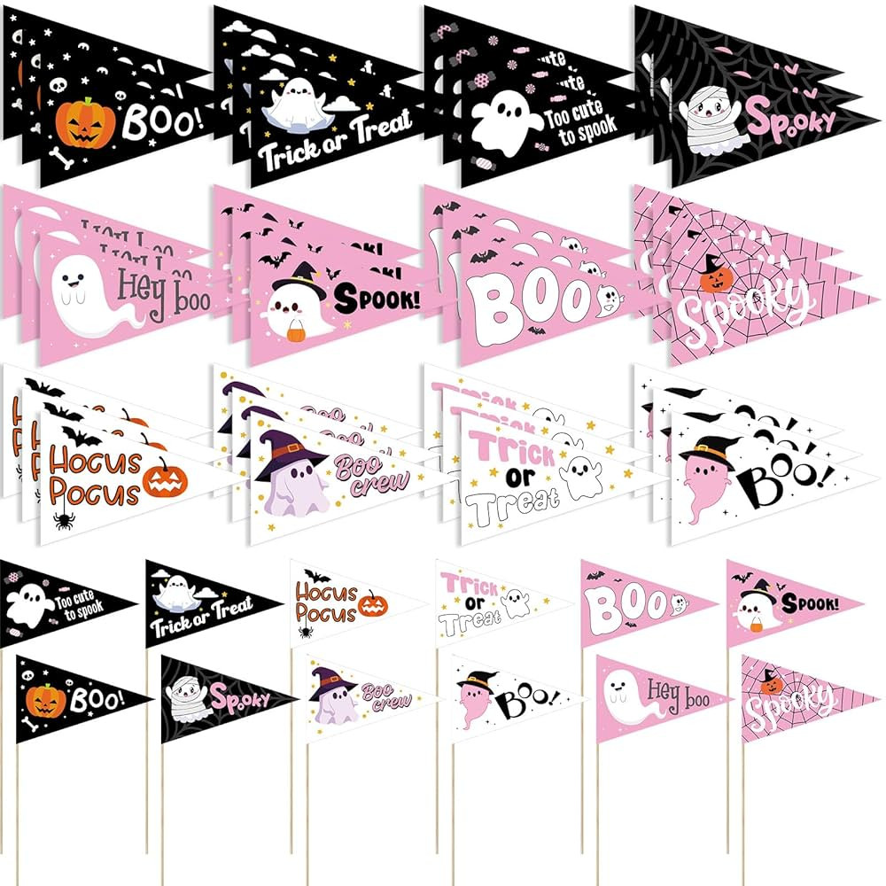 36 Pcs Ghost Boo Halloween Pennant Flags Double Sided Ghost Basket Pennant Flags Triangle Boo Pum... | Amazon (US)