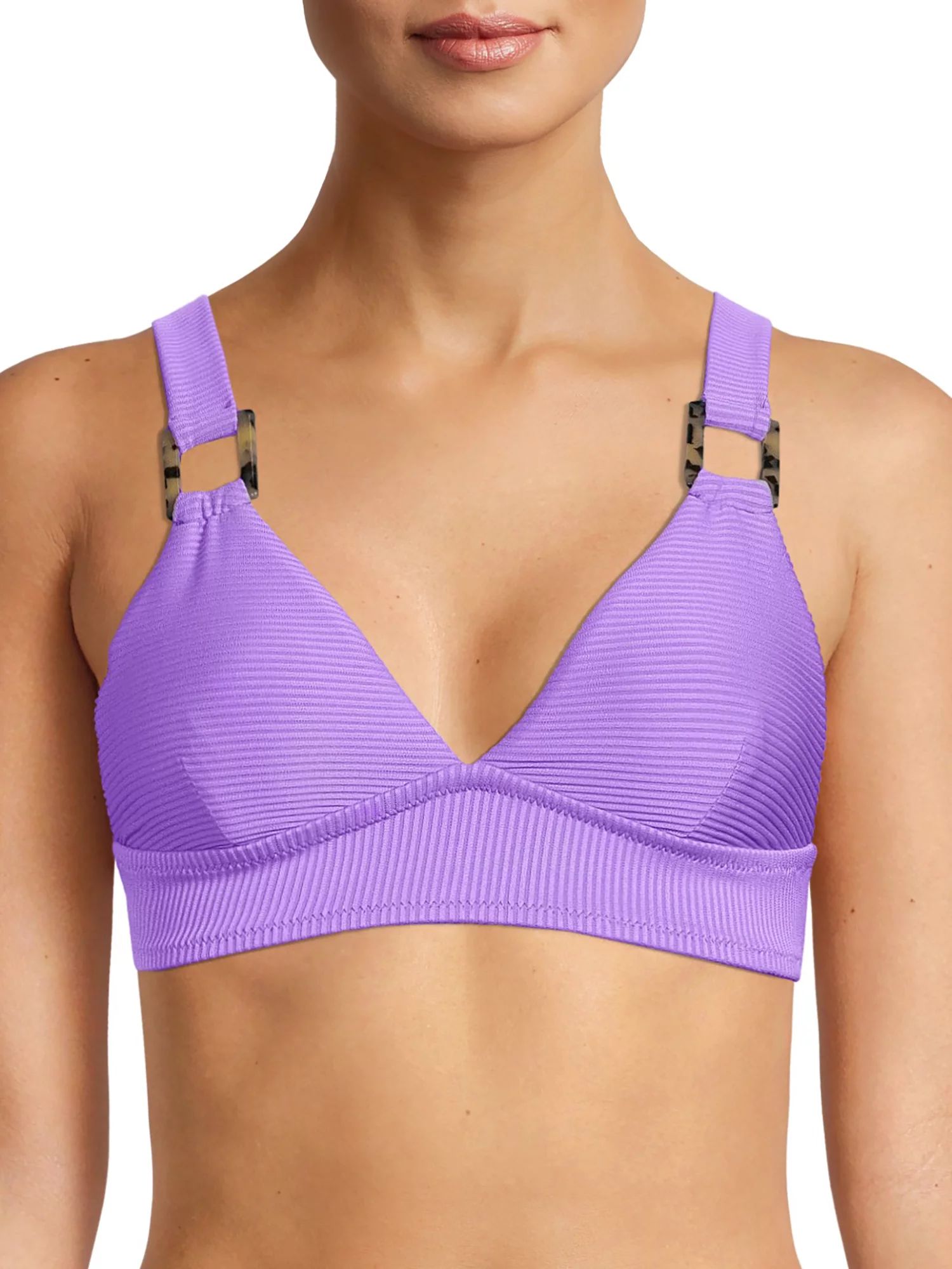 No Boundaries Women's Swim Longline Triangle Top With Rings | Walmart (US)