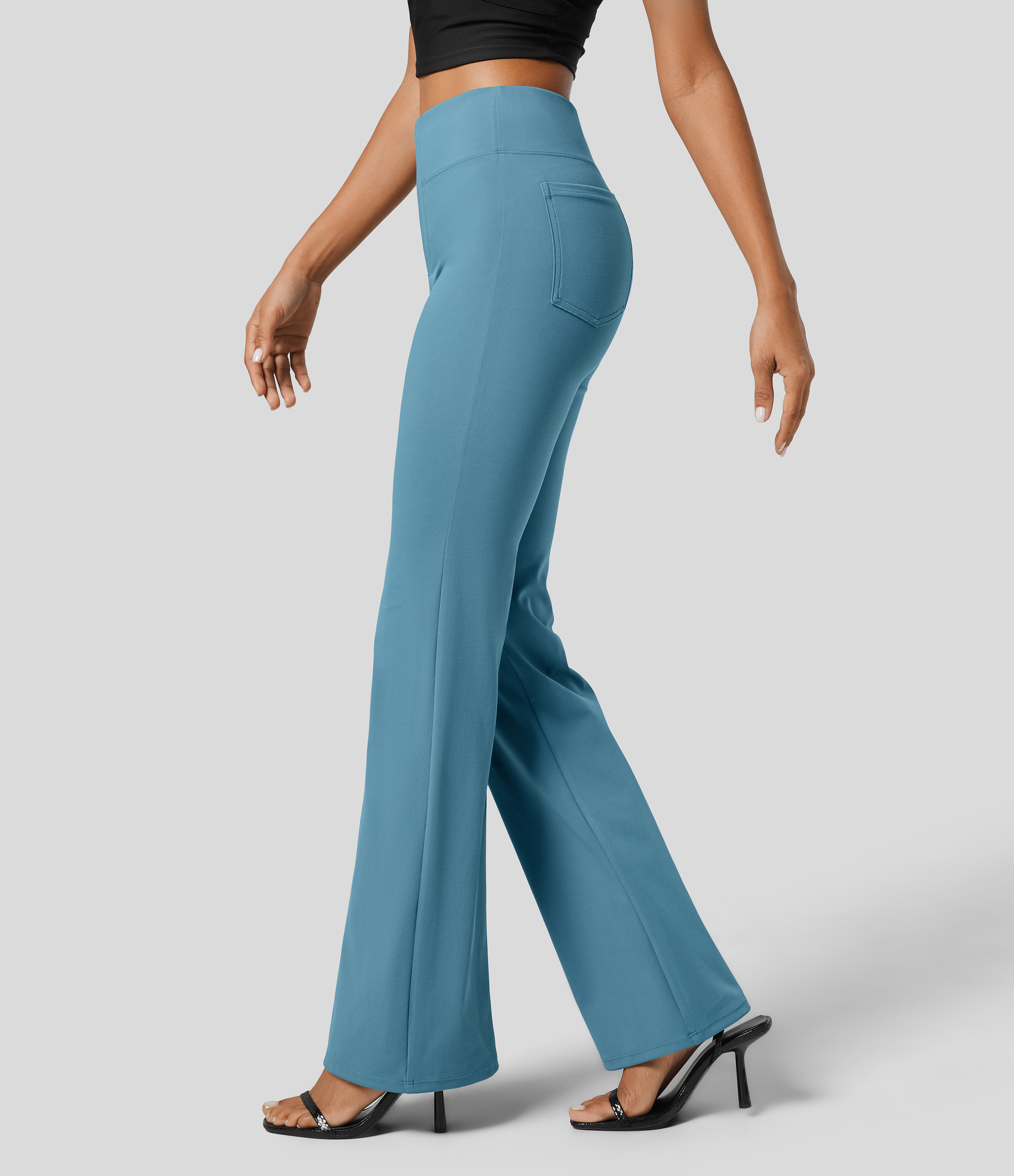 Halara Halara Flex™ High Waisted Back Side Pocket Slight Flare Work Pants - Blue Heaven - XL(regular) sweatpants jogger pants | HALARA