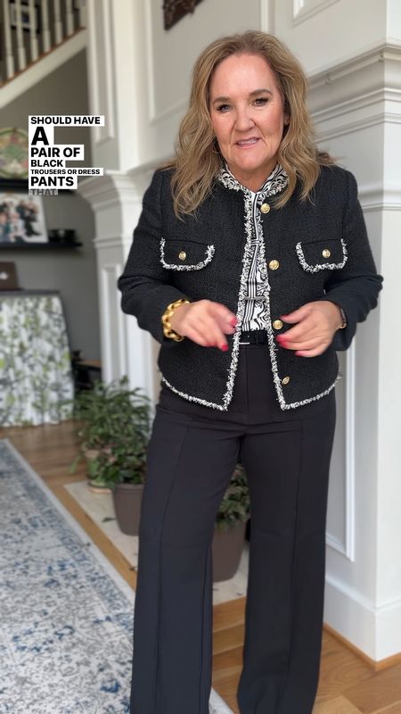 Wearing a 12 in the pants. 
Size L in the jacket 
Size large in the blouse. 

Black and white at loft!!! From workwear to casual 
These are all beautiful pieces. Graduations, showers, Mother’s Day, Easter, work outfit 

#LTKfindsunder100 #LTKworkwear #LTKover40