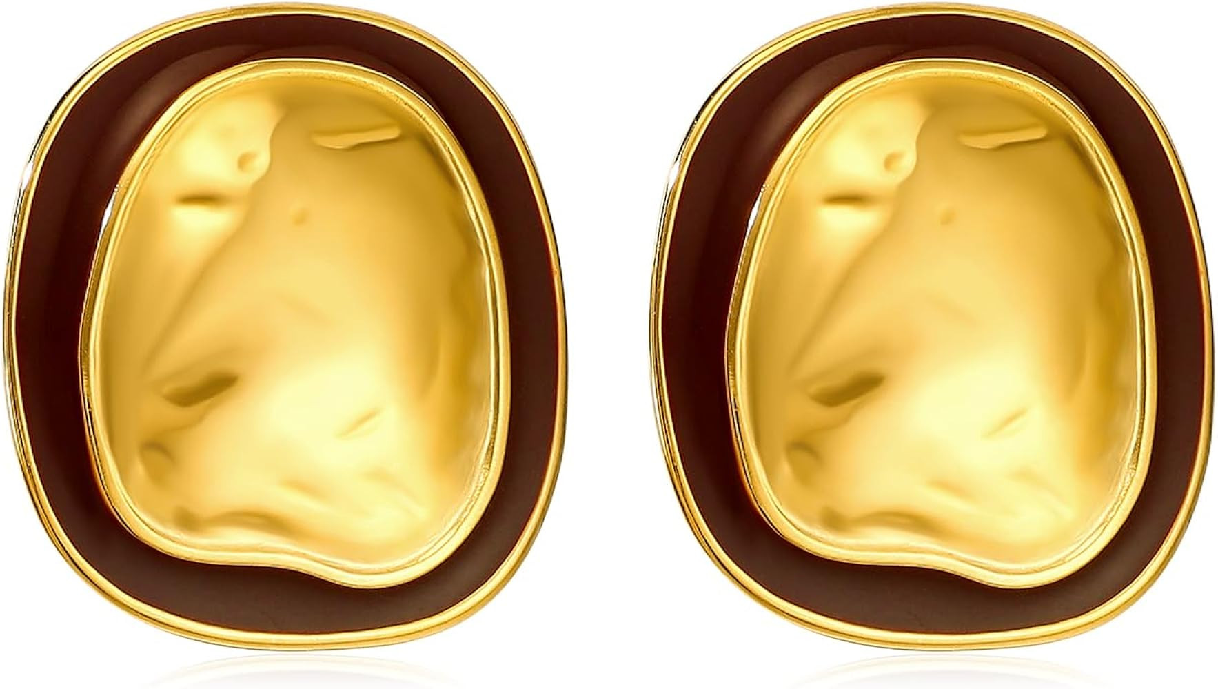 14K Gold Plated Earrings for Women Oval Square Stud Earrings Non Tarnish Stainless Steel | Amazon (US)