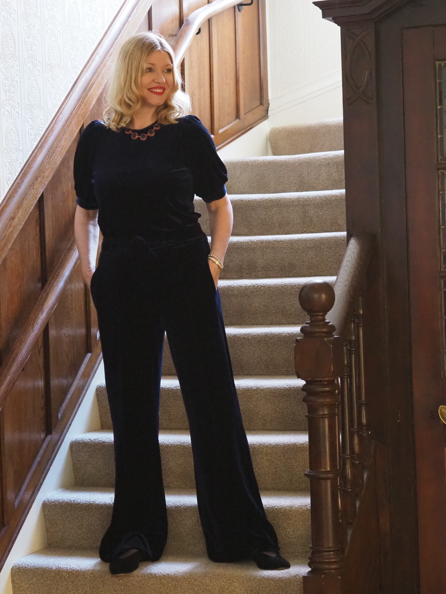 “Evening Blue” fluid velour trouser and top co-ord. Super stylish, comfortable, practical and easy to wear  

#LTKover50style #LTKdatenight #LTKwinter