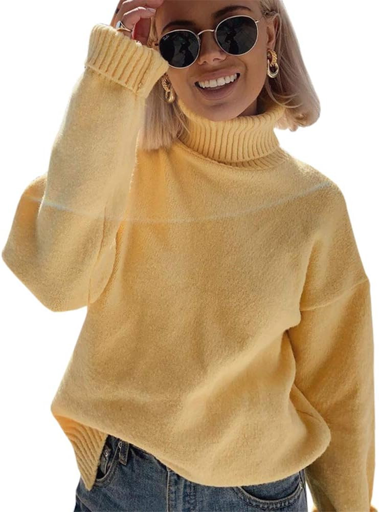 Lailezou Womens Turtleneck Oversized Sweaters Long Sleeve Pullover Loose Chunky Knit Jumper | Amazon (US)