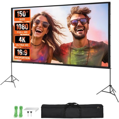 Projector Screen with Stand, 150 Inch 16:9 4K 1080 HD Outdoor Movie Screen with Stand, Wrinkle-Free Projection Screen with Tripods and Carry Bag | Target