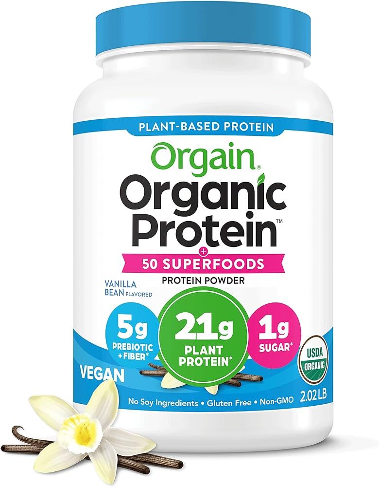 Orgain Organic Protein + Superfoods Powder, Vanilla Bean - 21g of Protein, Vegan, Plant Based, 5g... | Amazon (US)