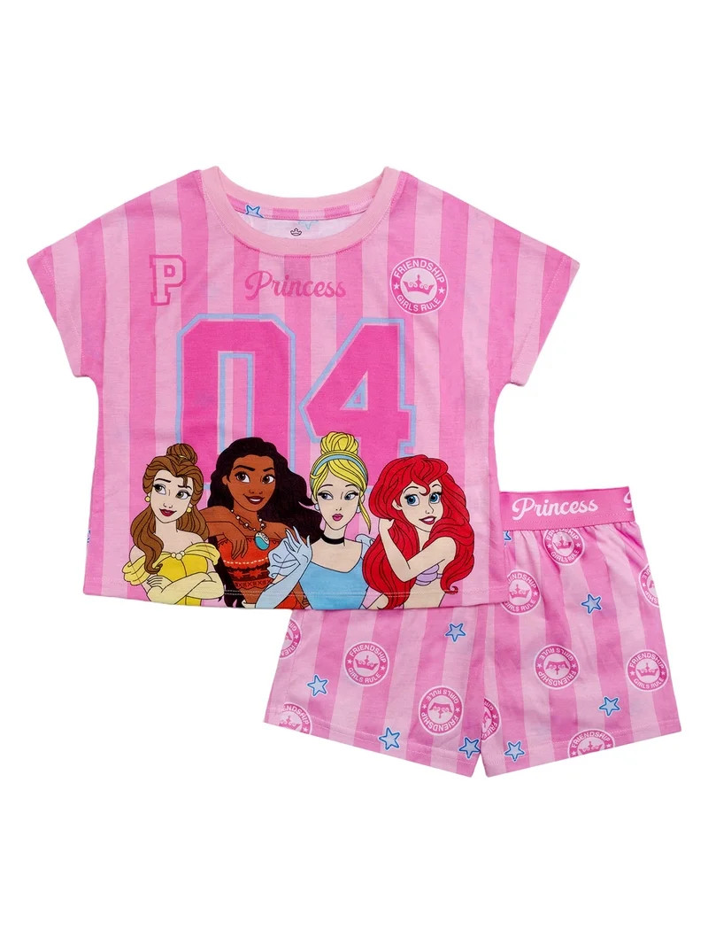 Disney Princess Girls 2-Piece Jersey Short Sleeve Top and Short, Sizes 4-12 | Walmart (US)