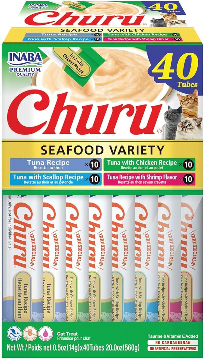 INABA Churu Cat Treats, Grain-Free, Lickable, Squeezable Creamy Purée Cat Treat/Topper with Vita... | Amazon (US)