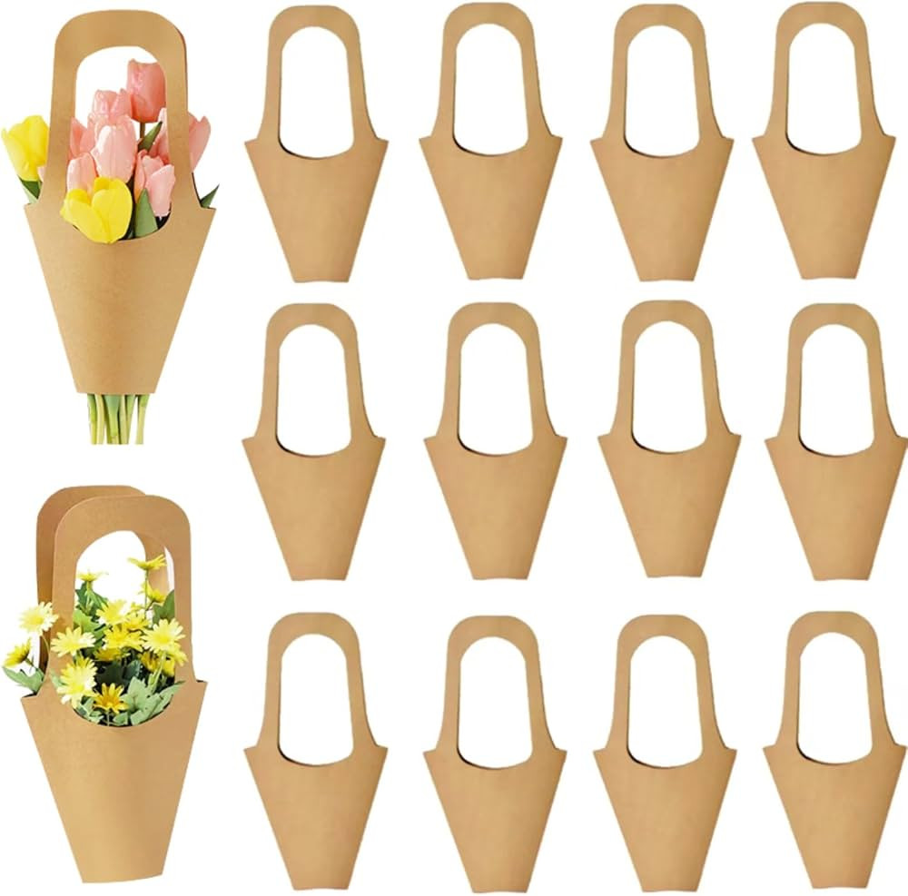 Enorteen 30 Pcs Kraft Paper Flower Wrapping Paper Gift Bags with Handle - Bouquet Gift Bags for T... | Amazon (US)