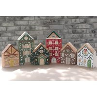 Christmas Village Wooden Handmade Unique, Holiday Decor, Montessouri Decorations For Mantle Town Scene Set Of 6 | Etsy (US)