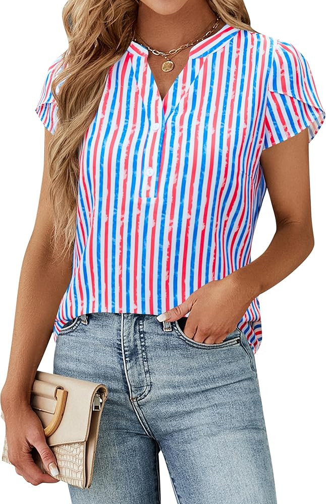 Blooming Jelly Women's Dressy Casual Tops Business Work Blouses White Button Down Shirts Cap Slee... | Amazon (US)