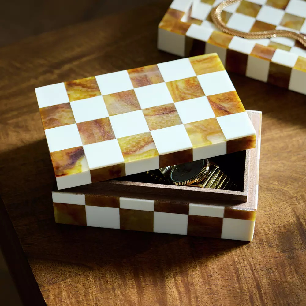 Buy  Habitat Checkered Trinket Box - Brown | Decorative storage boxes | Argos | argos.co.uk