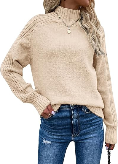 Les umes Womens Turtleneck Sweaters Long Sleeve Loose Pullover Sweater Casual Knit Tops | Amazon (US)