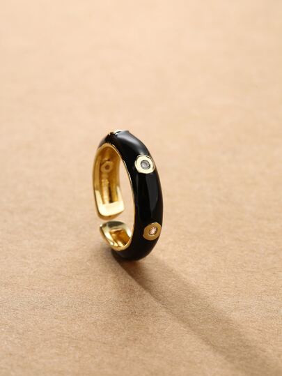 18K Gold Plated Zircon Decor Cuff Ring | SHEIN
