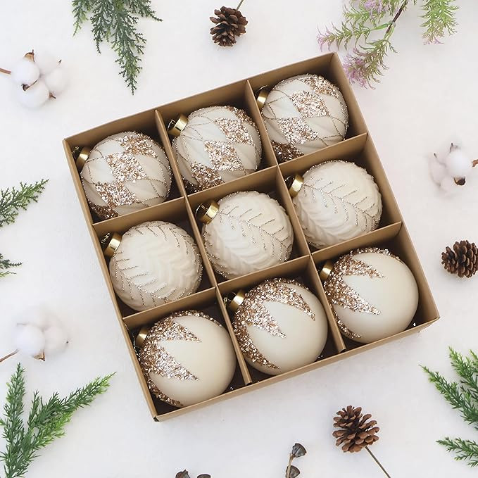 4inch Velvet Ornaments for Christmas Tree, 9PCS Glitter Flocked Christmas Ornaments Decorations B... | Amazon (US)