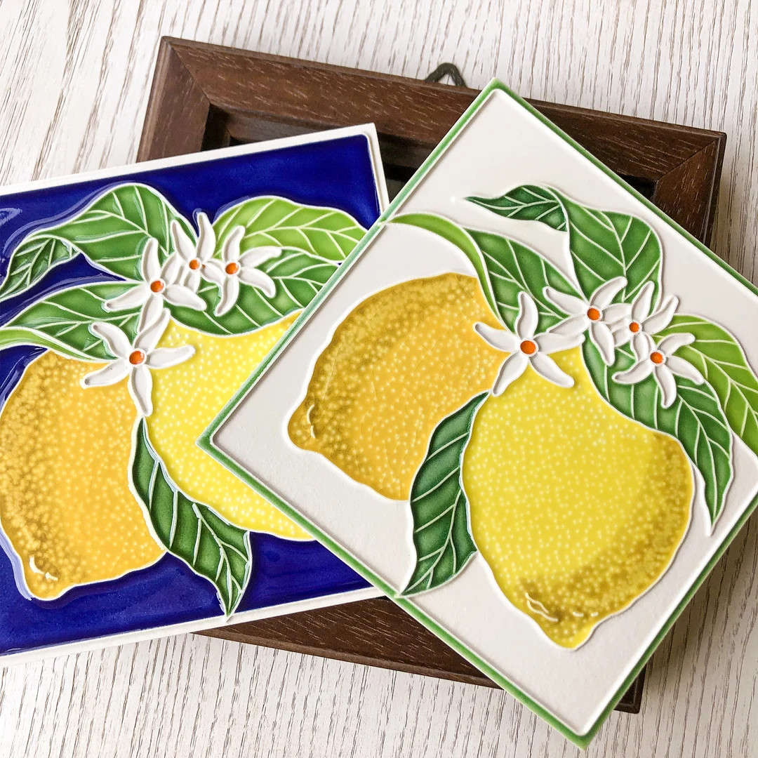 Luciano Creations, LIMONI, Lemon Tilework (cm 15X15) (6"x6") in Relief Ceramic, Handmade in Italy... | Etsy (US)
