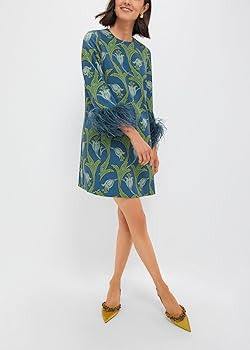 D-Sun Women Feather Dress Round Neck Casual 3/4 Feather Sleeves Party Dress Elegant Wedding Guest... | Amazon (US)
