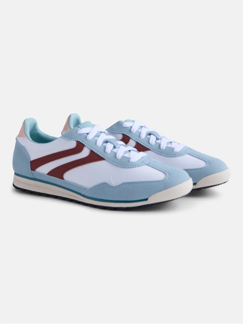 No Boundaries Women's Faux Leather and Suede Retro Inspired Lace Up Sneakers | Walmart (US)