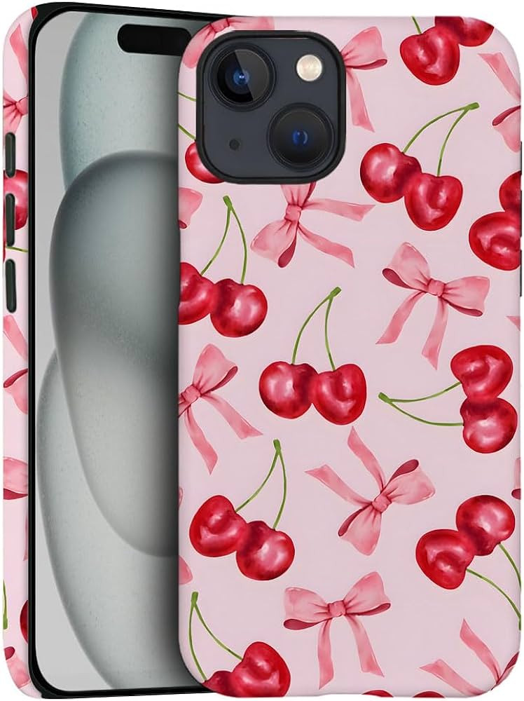 Case for iPhone 13 - Cherry Ribbon Bow Fruit Pink Phone Case - [Drop Protection Case Cover] - Hyb... | Amazon (US)