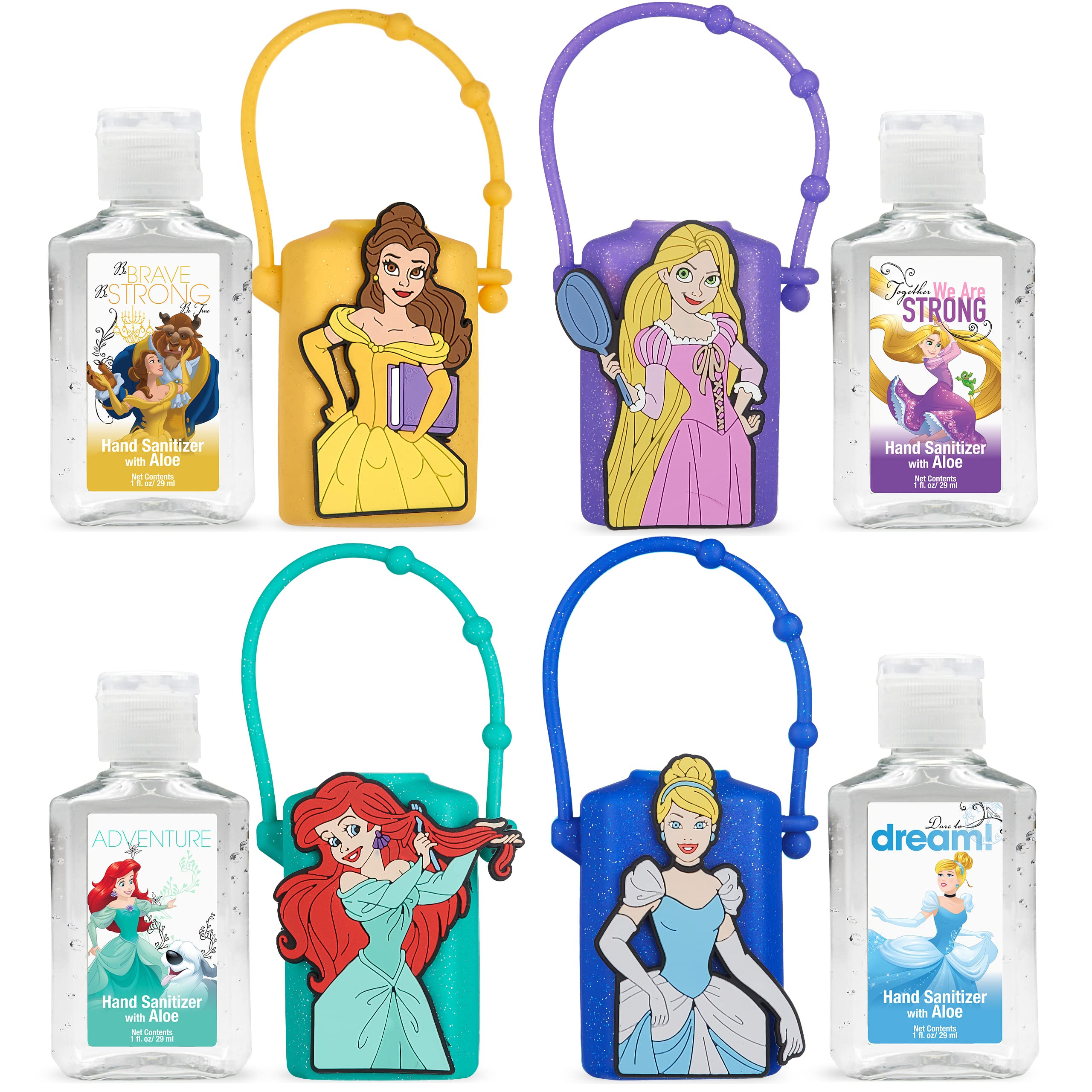 Disney Store Princess Hand Sanitizer Holder Set - Pack of 4, Travel Size, Refillable and Portable... | Amazon (US)
