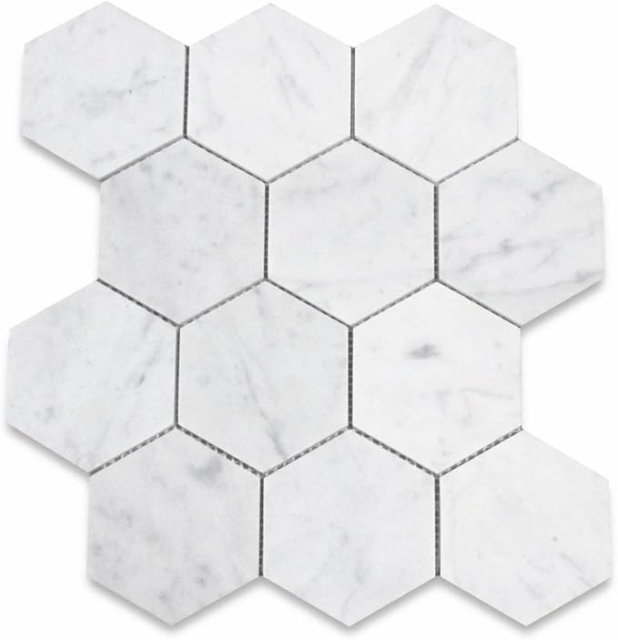 Carrara White Marble 4 inch Hexagon Mosaic Tile Honed Kitchen Bath Wall Floor Backsplash Shower (... | Amazon (US)