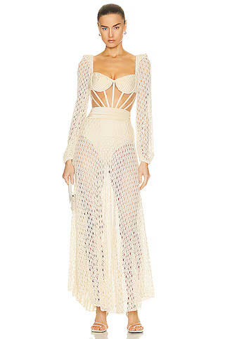 PatBO Monstera Crochet Bustier Dress in Cream | FWRD 