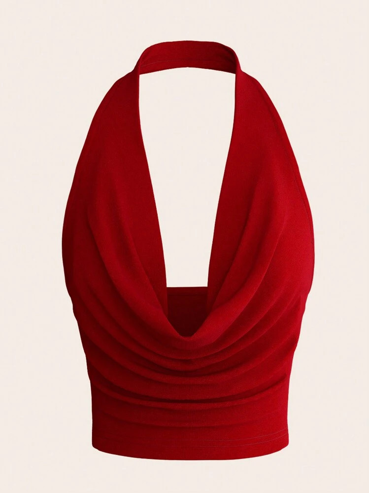 Sweetina Women Scoop Neck Sleeveless Cropped Y2K Red Sexy Top, Stylish Plain Color | SHEIN