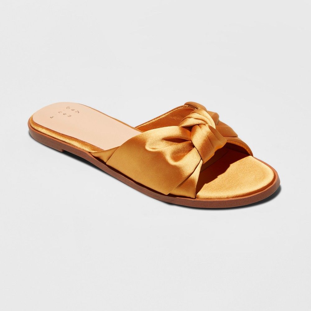 Women's Stacia Wide Width Knotted Satin Slide Sandals- A New Day Yellow 5.5W, Size: 5.5 Wide | Target