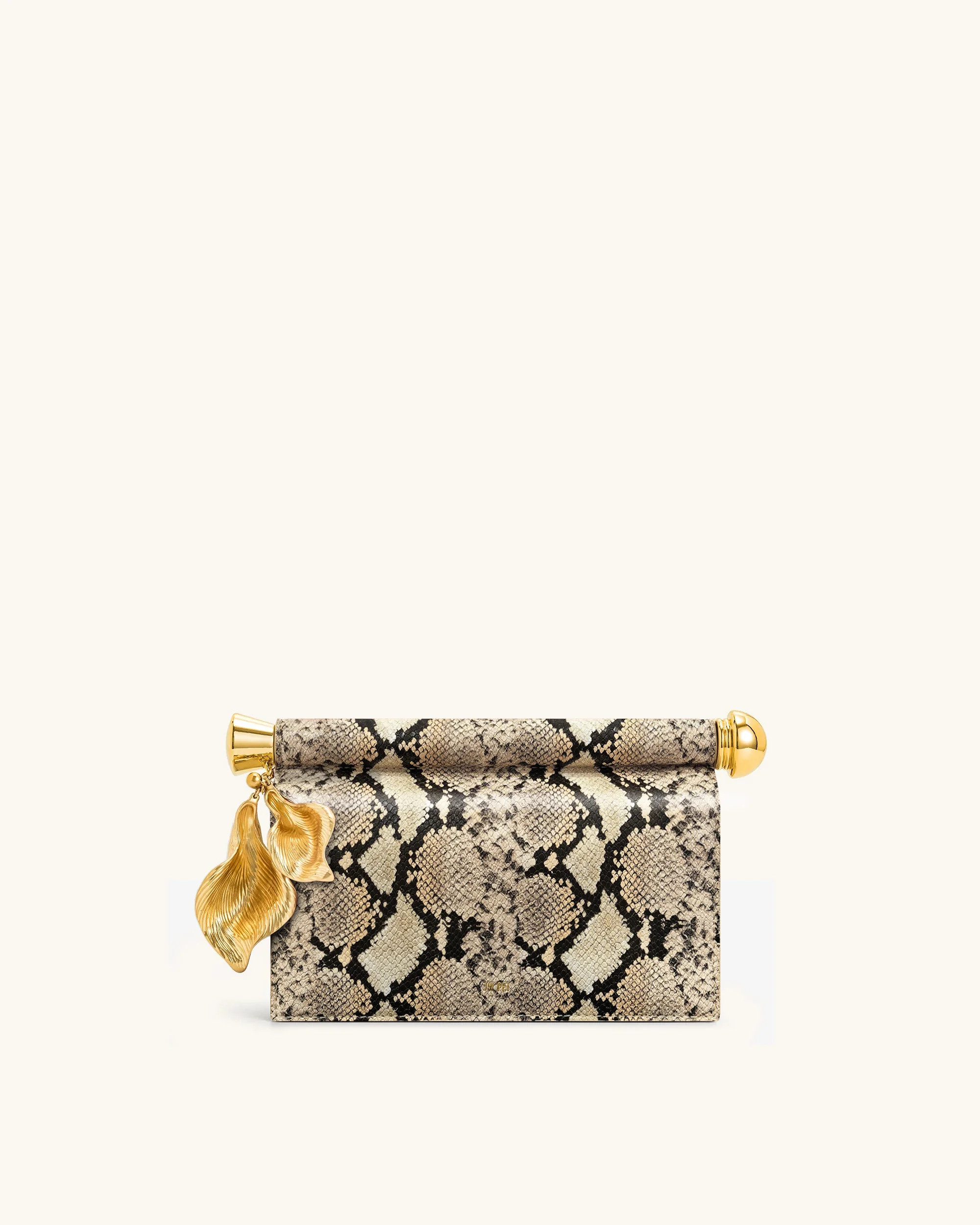 Holly Metal Pendant Embellished Snakeskin Clutch - Apricot | JW PEI US