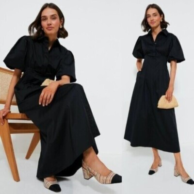 Tuckernuck NEW Black Delaney Puff Sleeve Fit and Flare Cotton Maxi Dress Size XL  | eBay | eBay US