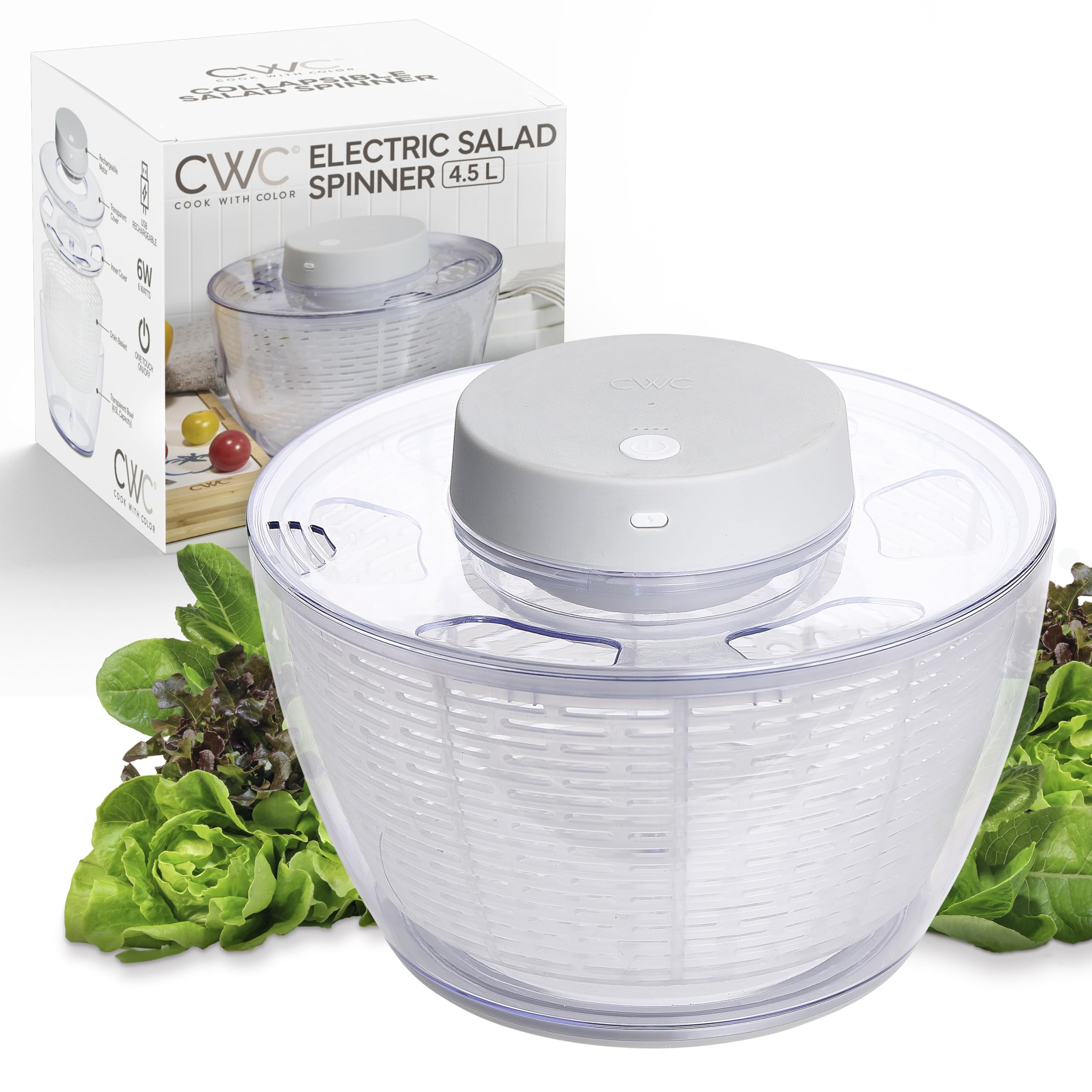 COOK WITH COLOR Electric Salad Spinner, Round 4.5L Capacity – Fast Drying & Easy Spin for Fresh... | Amazon (US)