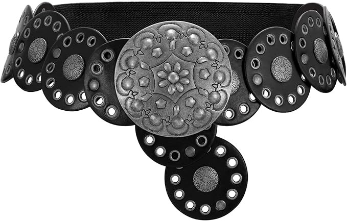 XZQTIVE Women's Western Belt with Concho Discs Adjustable Cowgirl Waist Belt Vintage Wide Disc De... | Amazon (US)