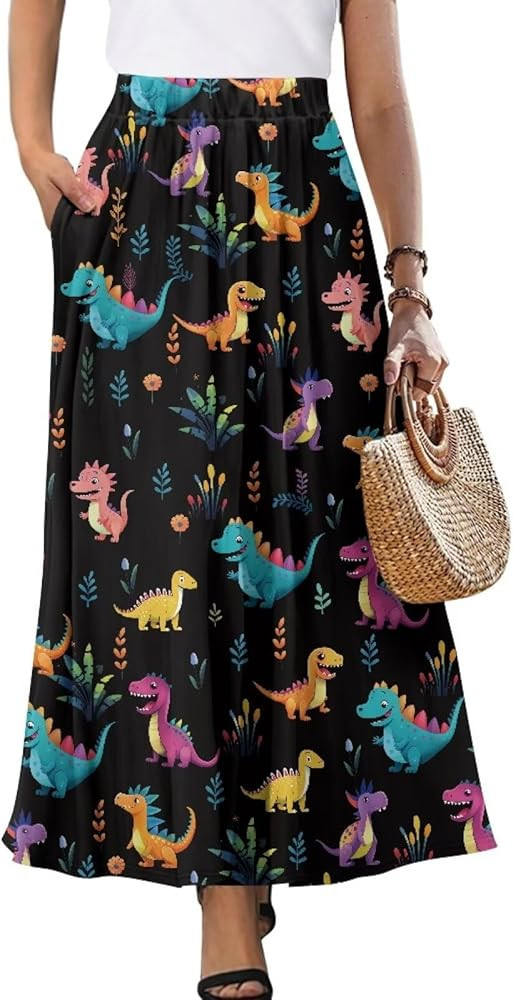 Biyejit Maxi Skirts for Women with Pockets Casual Long Skirt Midi Length Casual Skirt for Beach P... | Amazon (US)