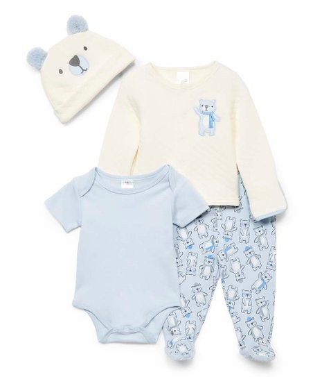 White & Blue Polar Bear Quilted Jacket Set - Infant | Zulily