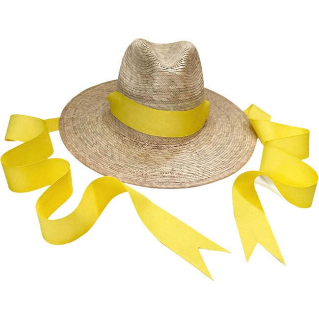 Sarah Bray Bermuda | Little Girls Zinnia Long Grosgrain Ribbon Sun Hat, (Yellow, One Size) | Maisonette | Maisonette