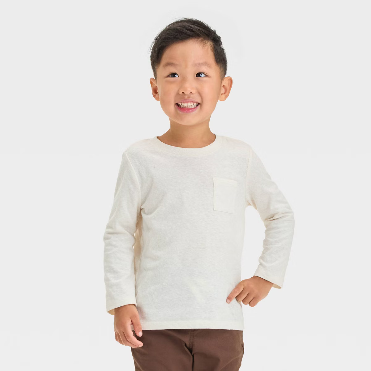 Toddler Boys' Long Sleeve Pocket T-Shirt - Cat & Jack™ Light Beige | Target