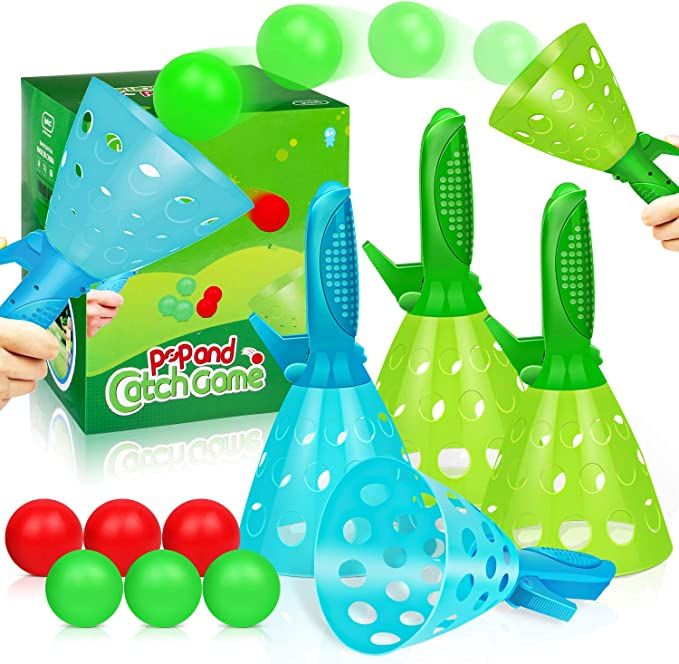 Outdoor Indoor Game Activities for Kids, Pop-Pass-Catch Ball Game with 4 Catch Launcher Baskets a... | Amazon (US)