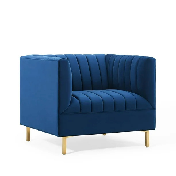 Modway Shift Channel Tufted Performance Velvet Armchair, Navy - Walmart.com | Walmart (US)
